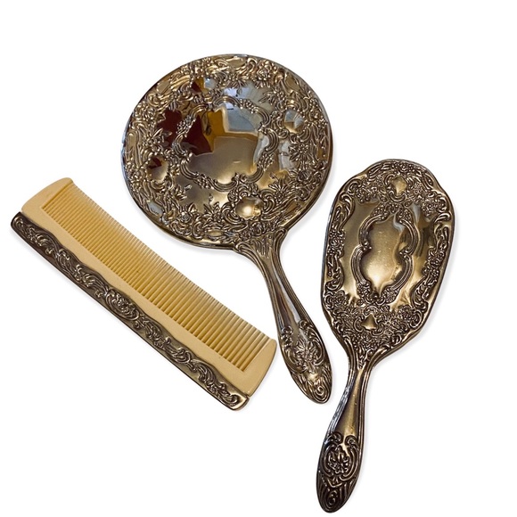 Vintage Accessories - VINTAGE VANITY SET MIRROR COMB & BRUSH